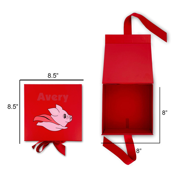 Flying Pigs Gift Boxes with Magnetic Lid - Red - Open & Closed