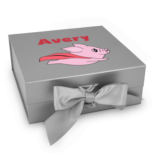Custom Flying Pigs Gift Box with Magnetic Lid - Silver (Personalized)