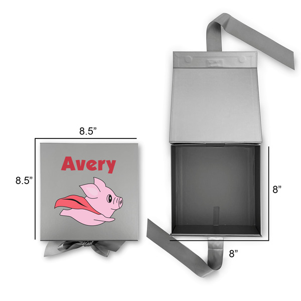 Flying Pigs Gift Boxes with Magnetic Lid - Silver - Open & Closed