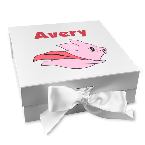 Custom Flying Pigs Gift Box with Magnetic Lid - White (Personalized)