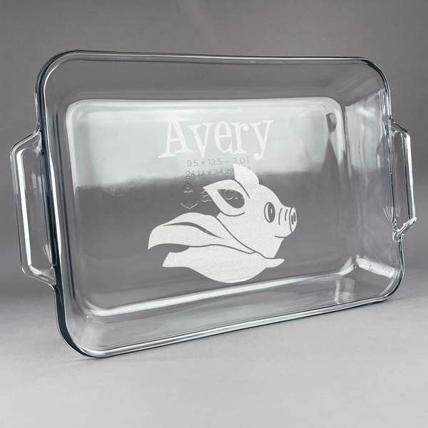 Custom Flying Pigs Glass Baking Dish with Truefit Lid - 13in x 9in (Personalized)