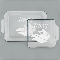 Flying Pigs Set of Glass Baking & Cake Dish - 13in x 9in & 8in x 8in (Personalized)