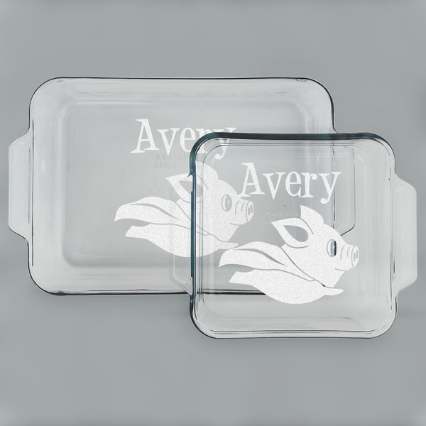 Custom Flying Pigs Set of Glass Baking & Cake Dish - 13in x 9in & 8in x 8in (Personalized)