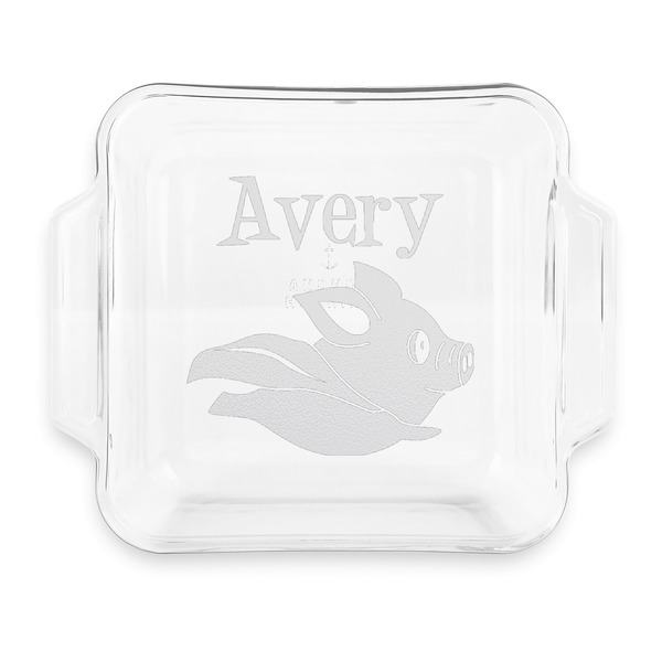 Custom Flying Pigs Glass Cake Dish with Truefit Lid - 8in x 8in (Personalized)