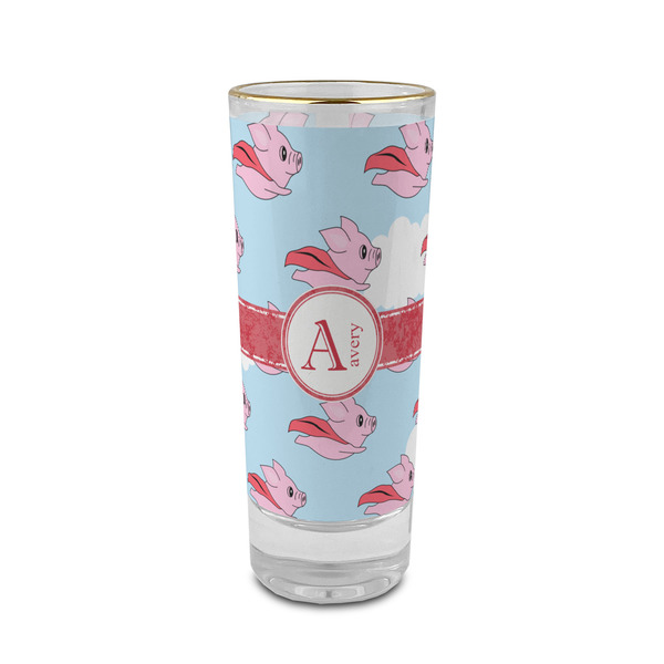 Custom Flying Pigs 2 oz Shot Glass -  Glass with Gold Rim - Set of 4 (Personalized)