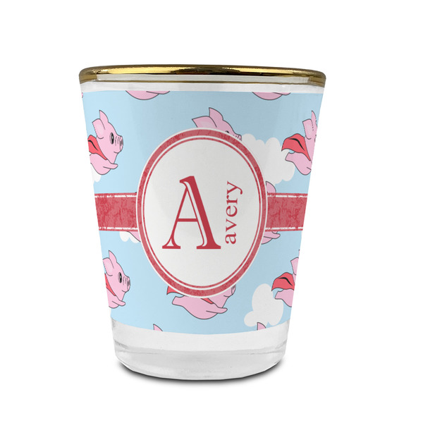 Flying Pigs Glass Shot Glass - With gold rim - FRONT