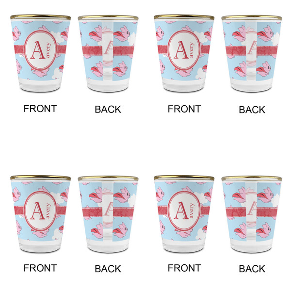 Flying Pigs Glass Shot Glass - with gold rim - Set of 4 - APPROVAL