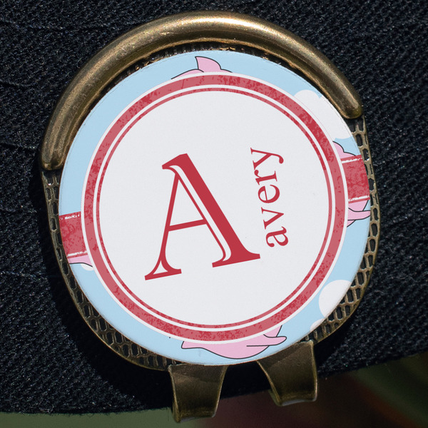 Flying Pigs Golf Ball Marker Hat Clip - Gold - Close Up