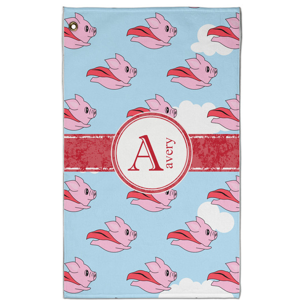 Custom Flying Pigs Golf Towel - Poly-Cotton Blend - Large w/ Name and Initial