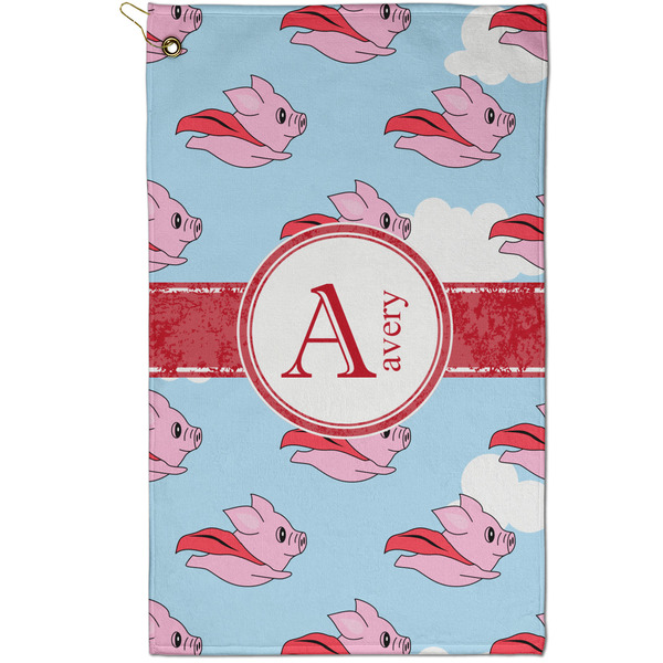 Custom Flying Pigs Golf Towel - Poly-Cotton Blend - Small w/ Name and Initial