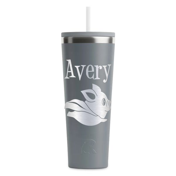 Custom Flying Pigs RTIC Everyday Tumbler with Straw - 28oz - Grey - Single-Sided (Personalized)