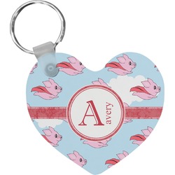 Flying Pigs Heart Plastic Keychain w/ Name and Initial