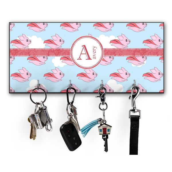 Custom Flying Pigs Key Hanger w/ 4 Hooks w/ Name and Initial