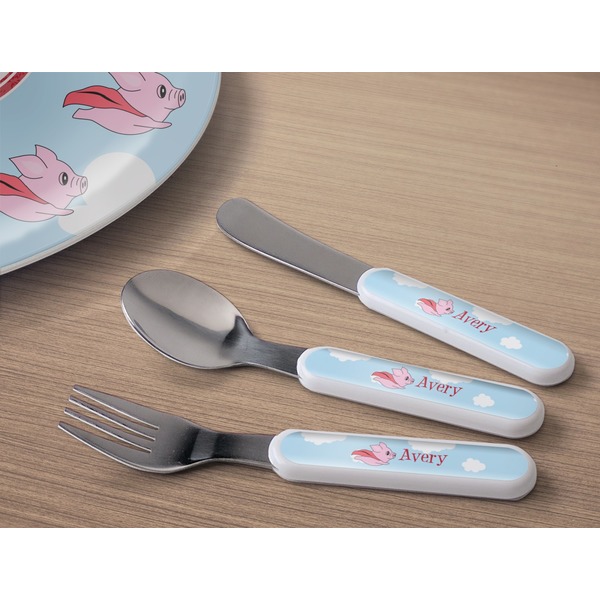 Flying Pigs Kids Flatware w/ Plate