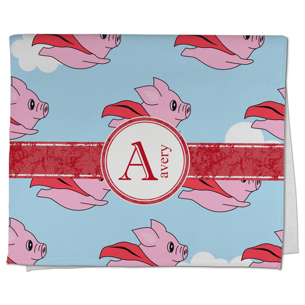 Custom Flying Pigs Kitchen Towel - Poly Cotton w/ Name and Initial