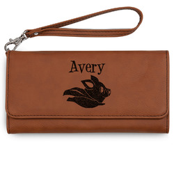 Flying Pigs Ladies Leatherette Wallet - Laser Engraved - Rawhide (Personalized)