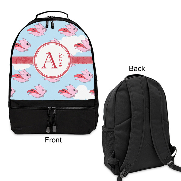 Flying Pigs Large Backpack - Black - Front & Back View