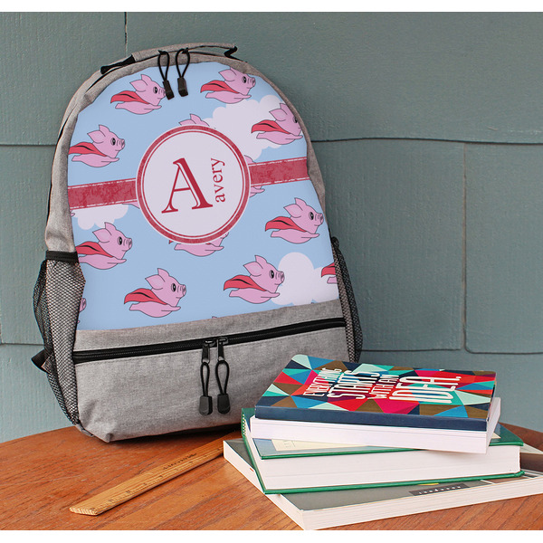 Flying Pigs Large Backpack - Gray - On Desk