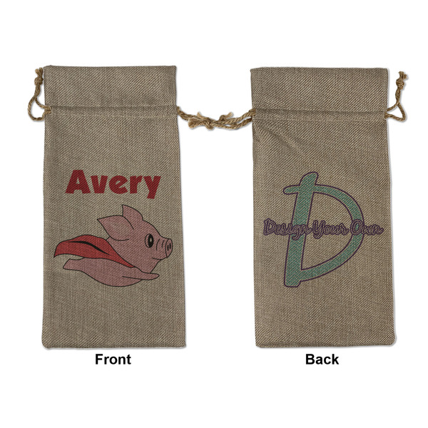 Custom Flying Pigs Large Burlap Gift Bag - Front & Back (Personalized)
