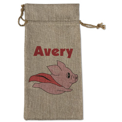 Flying Pigs Large Burlap Gift Bag - Front (Personalized)