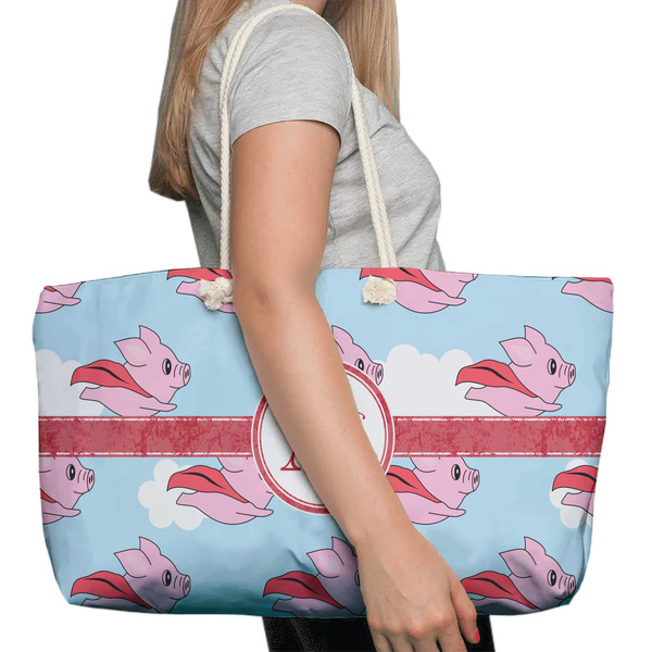 Flying Pigs Large Rope Tote Bag - In Context View