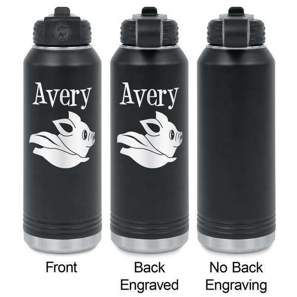 Flying Pigs Laser Engraved Water Bottles - 2 Styles - Front & Back View