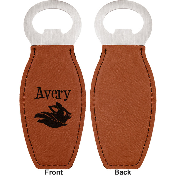 Flying Pigs Leather Bar Bottle Opener - Front and Back (single sided)