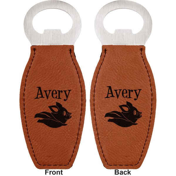 Flying Pigs Leather Bar Bottle Opener - Front and Back