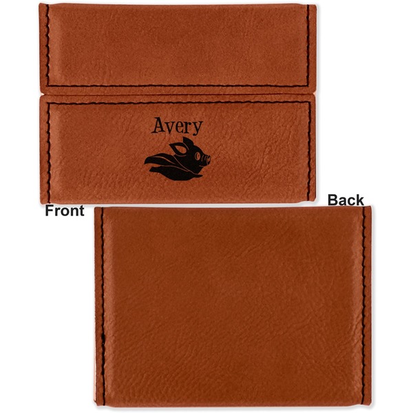 Flying Pigs Leather Business Card Holder Front Back Single Sided - Apvl