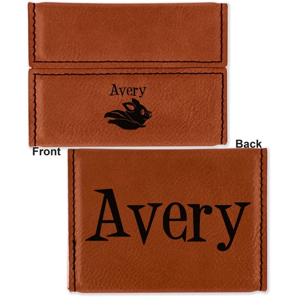 Flying Pigs Leather Business Card Holder - Front Back