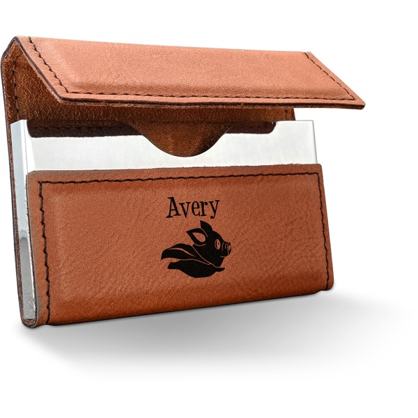 Custom Flying Pigs Leatherette Business Card Holder - Double Sided (Personalized)