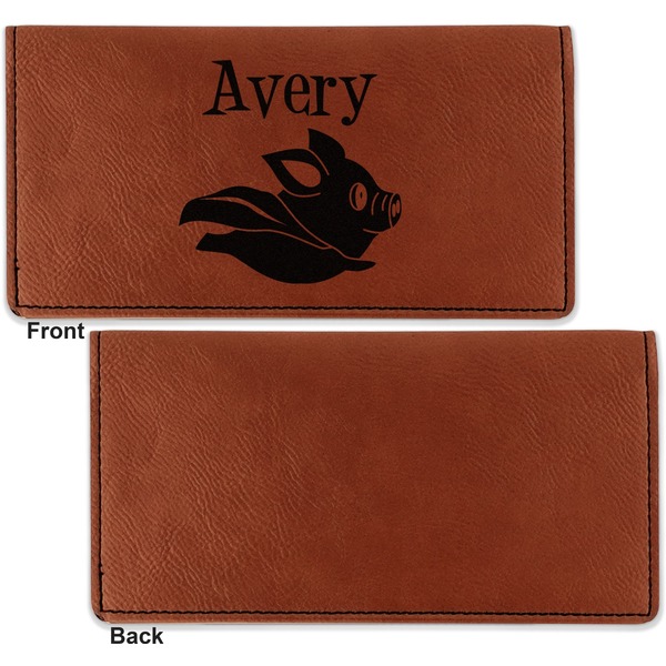 Flying Pigs Leather Checkbook Holder Front and Back Single Sided - Apvl