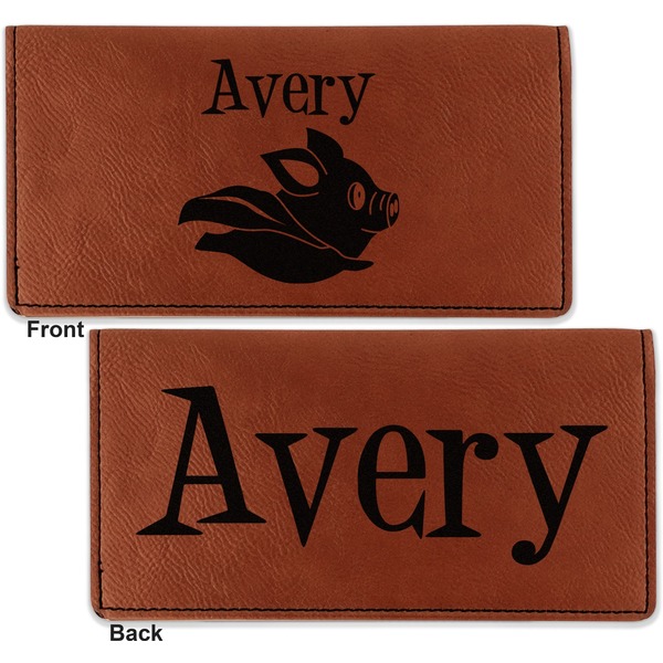 Flying Pigs Leather Checkbook Holder Front and Back