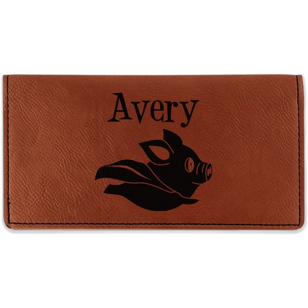 Custom Flying Pigs Leatherette Checkbook Holder - Double Sided (Personalized)
