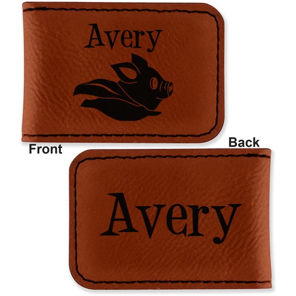 Flying Pigs Leatherette Magnetic Money Clip - Front and Back