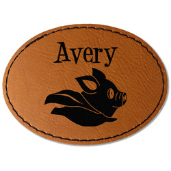 Flying Pigs Faux Leather Iron On Patch - Oval (Personalized)