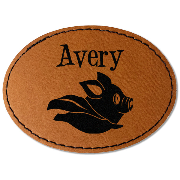 Custom Flying Pigs Faux Leather Iron On Patch - Oval (Personalized)