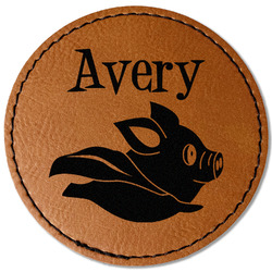 Flying Pigs Faux Leather Iron On Patch - Round (Personalized)
