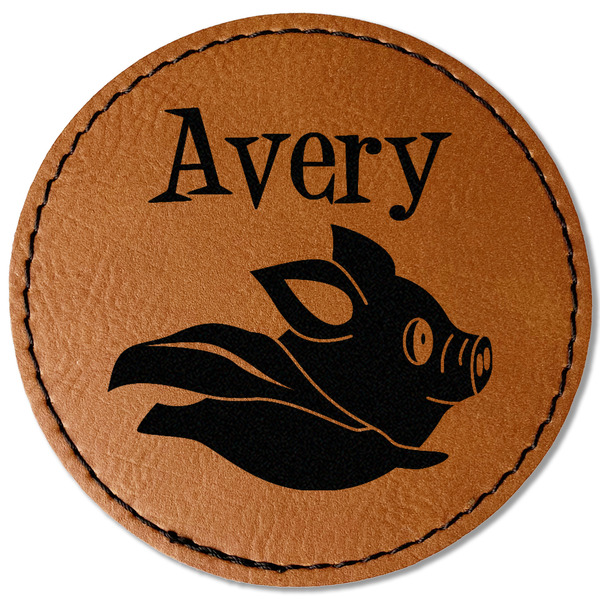 Custom Flying Pigs Faux Leather Iron On Patch - Round (Personalized)