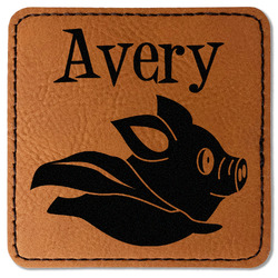 Flying Pigs Faux Leather Iron On Patch - Square (Personalized)