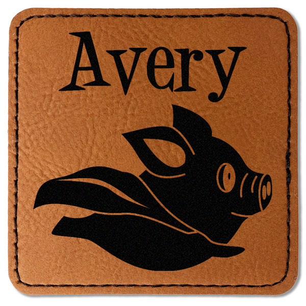 Custom Flying Pigs Faux Leather Iron On Patch - Square (Personalized)