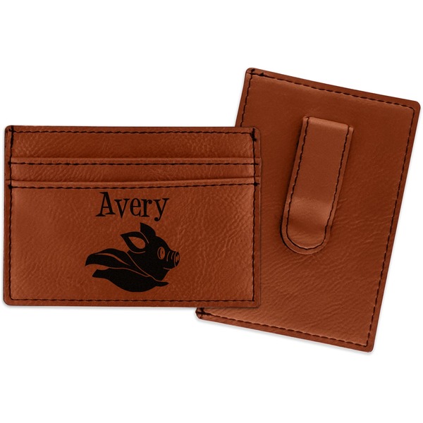 Custom Flying Pigs Leatherette Wallet with Money Clip (Personalized)