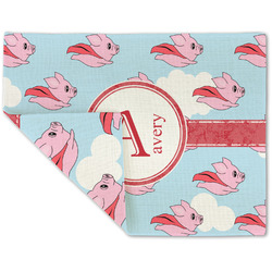 Flying Pigs Double-Sided Linen Placemat - Single w/ Name and Initial
