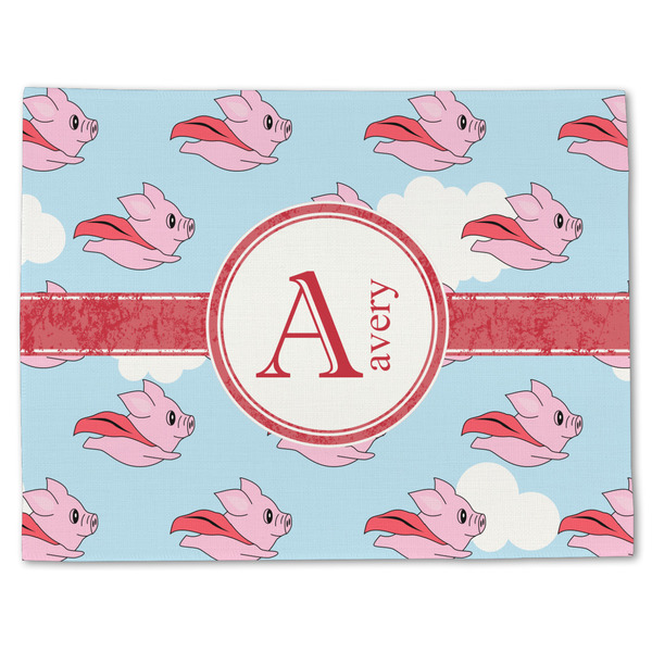 Custom Flying Pigs Single-Sided Linen Placemat - Single w/ Name and Initial