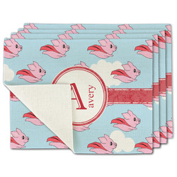 Flying Pigs Single-Sided Linen Placemat - Set of 4 w/ Name and Initial