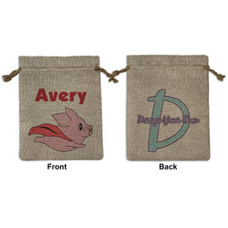 Flying Pigs Medium Burlap Gift Bag - Front & Back (Personalized)