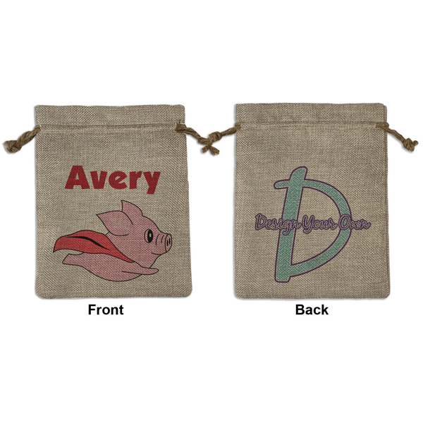 Custom Flying Pigs Medium Burlap Gift Bag - Front & Back (Personalized)