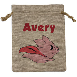 Flying Pigs Medium Burlap Gift Bag - Front (Personalized)