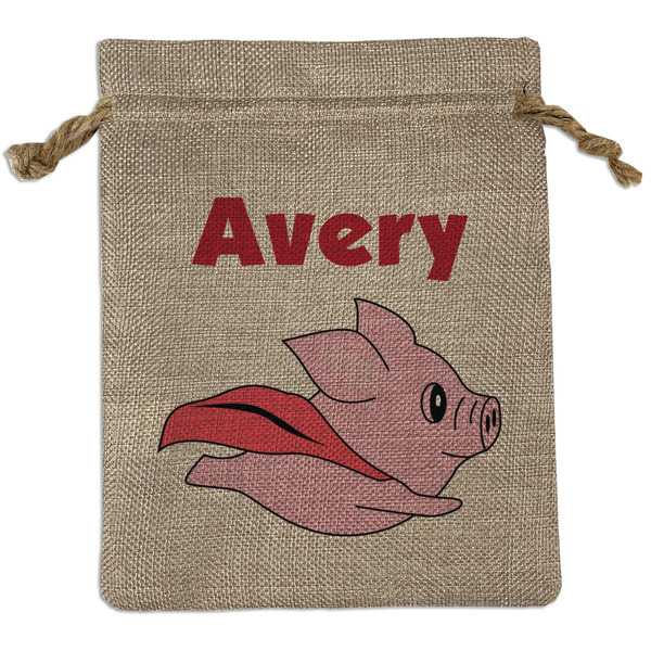 Custom Flying Pigs Burlap Gift Bag (Personalized)