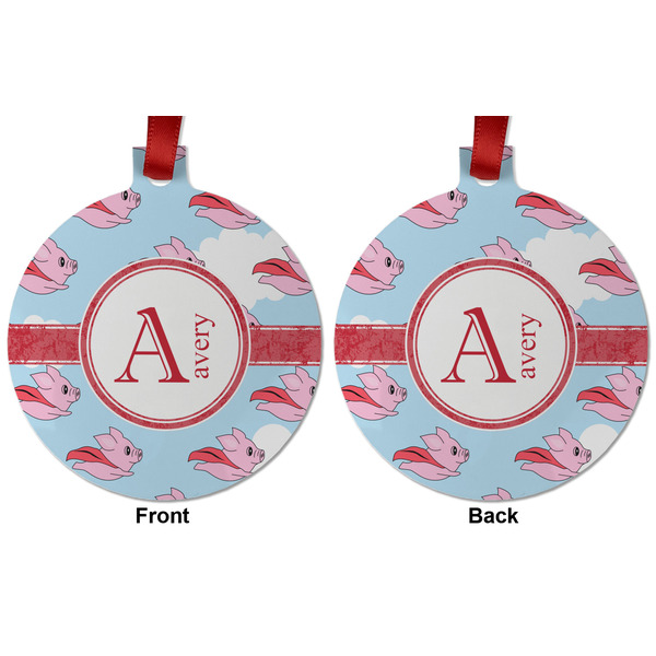 Flying Pigs Metal Ball Ornament - Front and Back